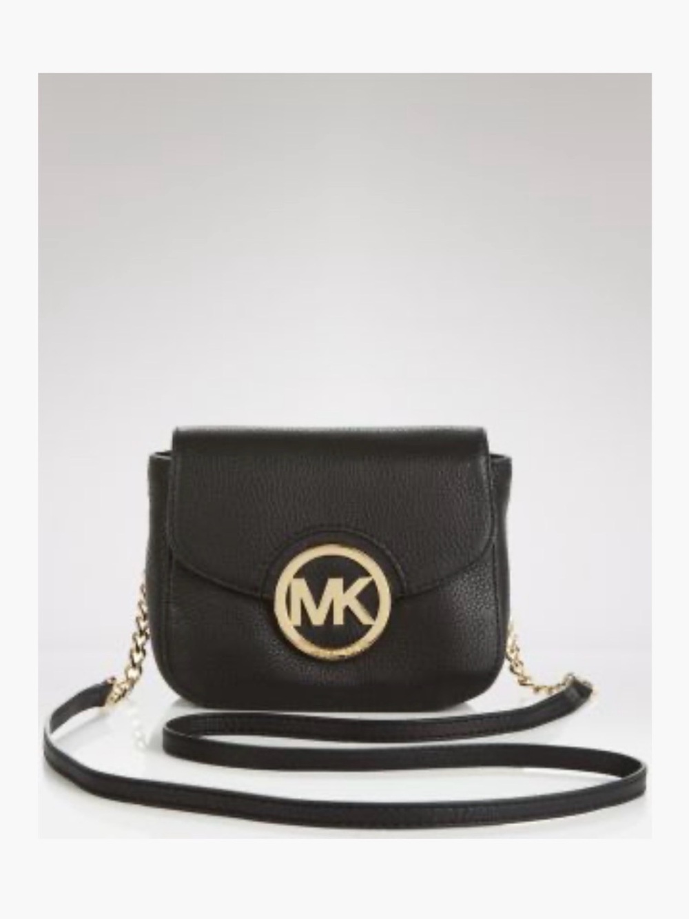 Michael Kors Black Leather Crossbody with Gold MK Emblem